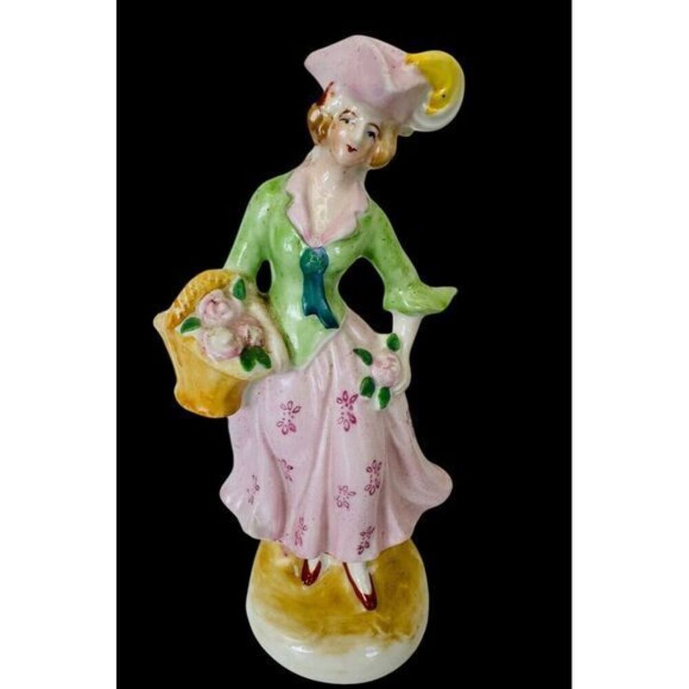 Vintage Japan Colonial Victorian Figurine Woman With Basket Of‎ Flowers